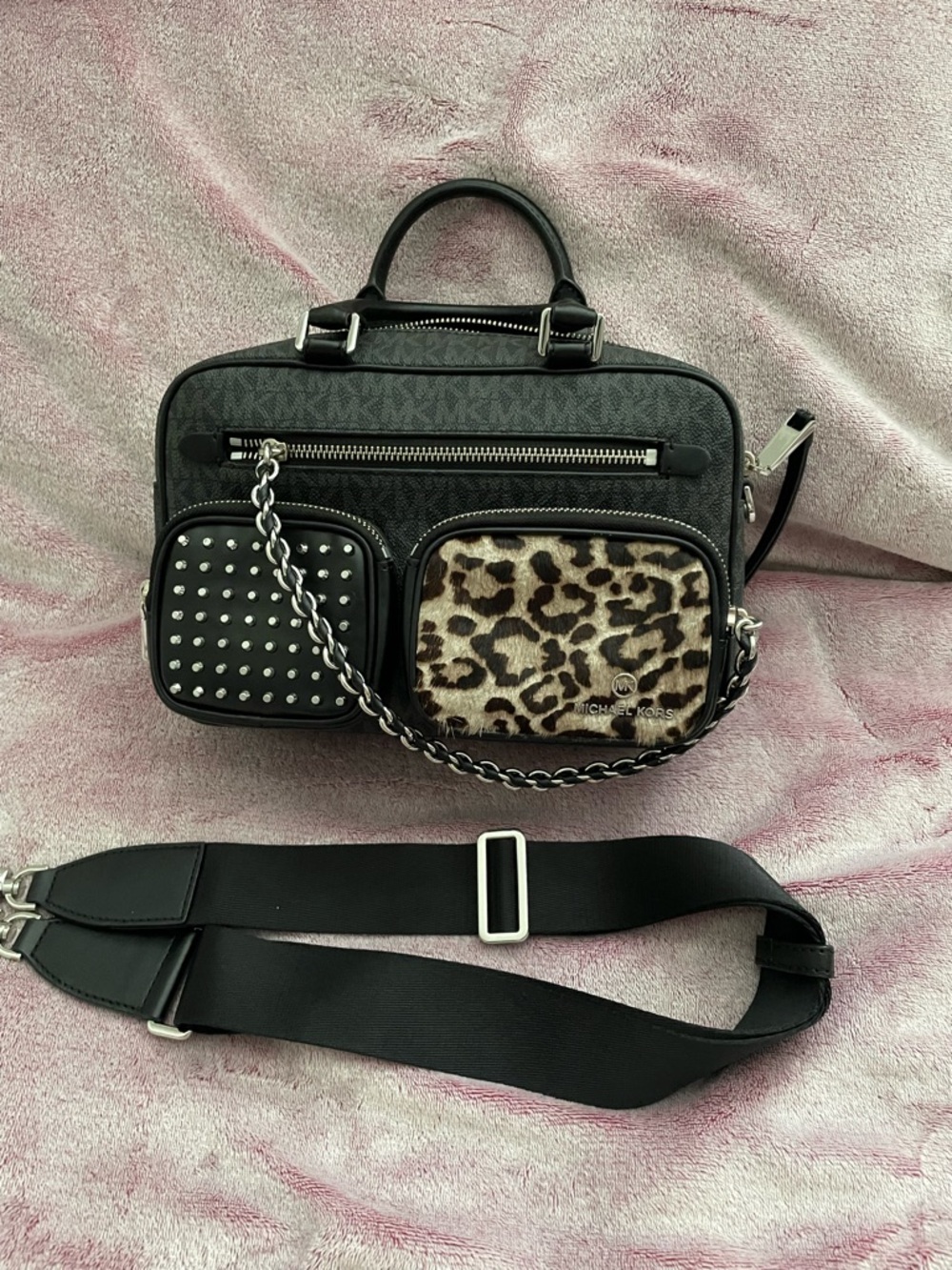 Michael Kors Black Leopard Accent Crossbody Satchel